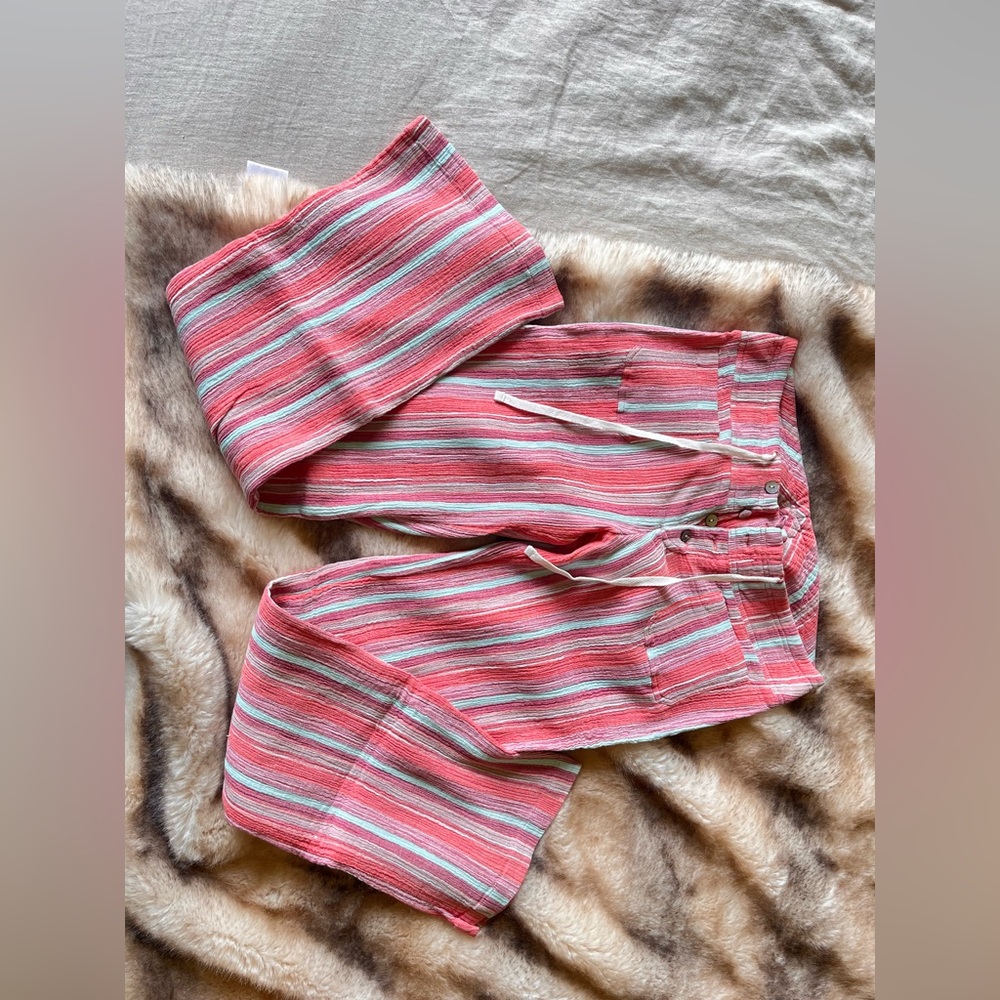 Sundance Women’s Coastal Striped Flowy Cotton Pants in Pink, Blue, + Magenta.